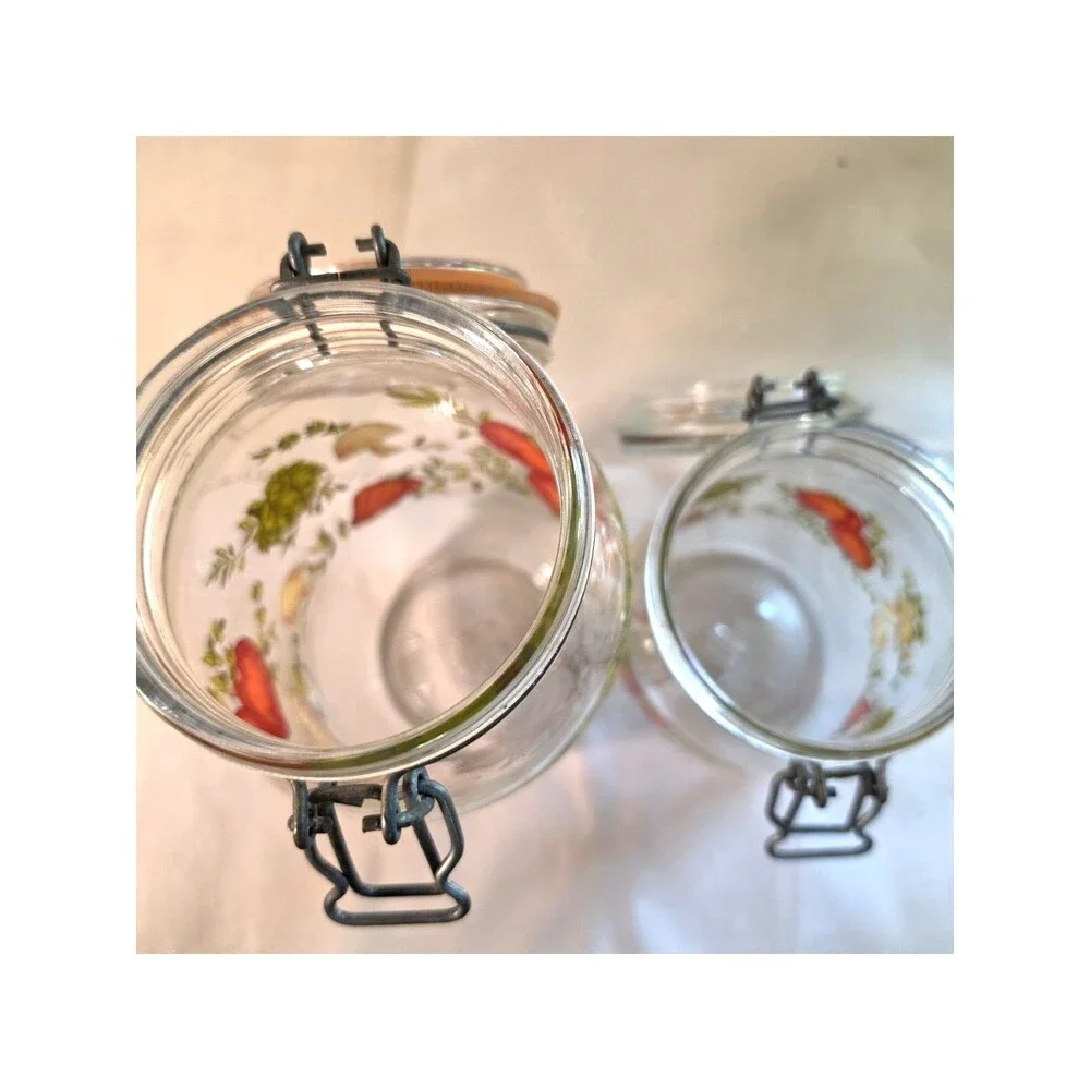 Vintage 2 Glass Canisters France Mushroom Spice Of Life 2 liter & 1 Liter Arc